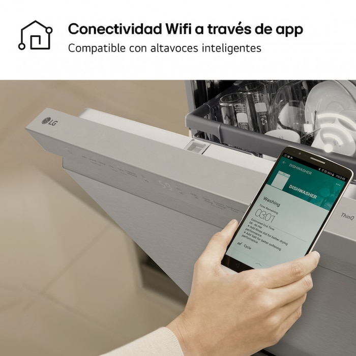 LG Lavavajillas LG QuadWash™, Inox Antihuellas, Tercera bandeja cubiertos, clasificación D, DF243FV.APYQEES